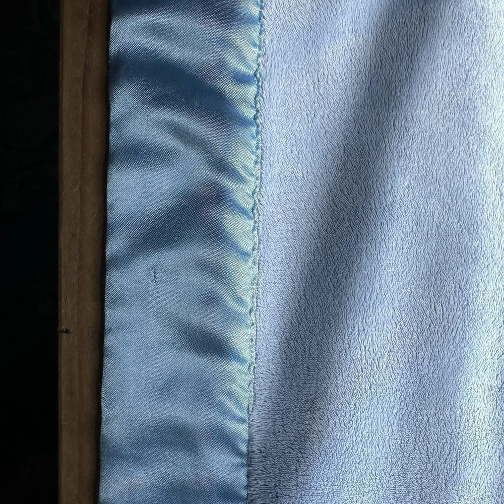 VTG My Blankee Light Blue Soft Baby Blanket with Satin Trim Made In USA 34 X 29